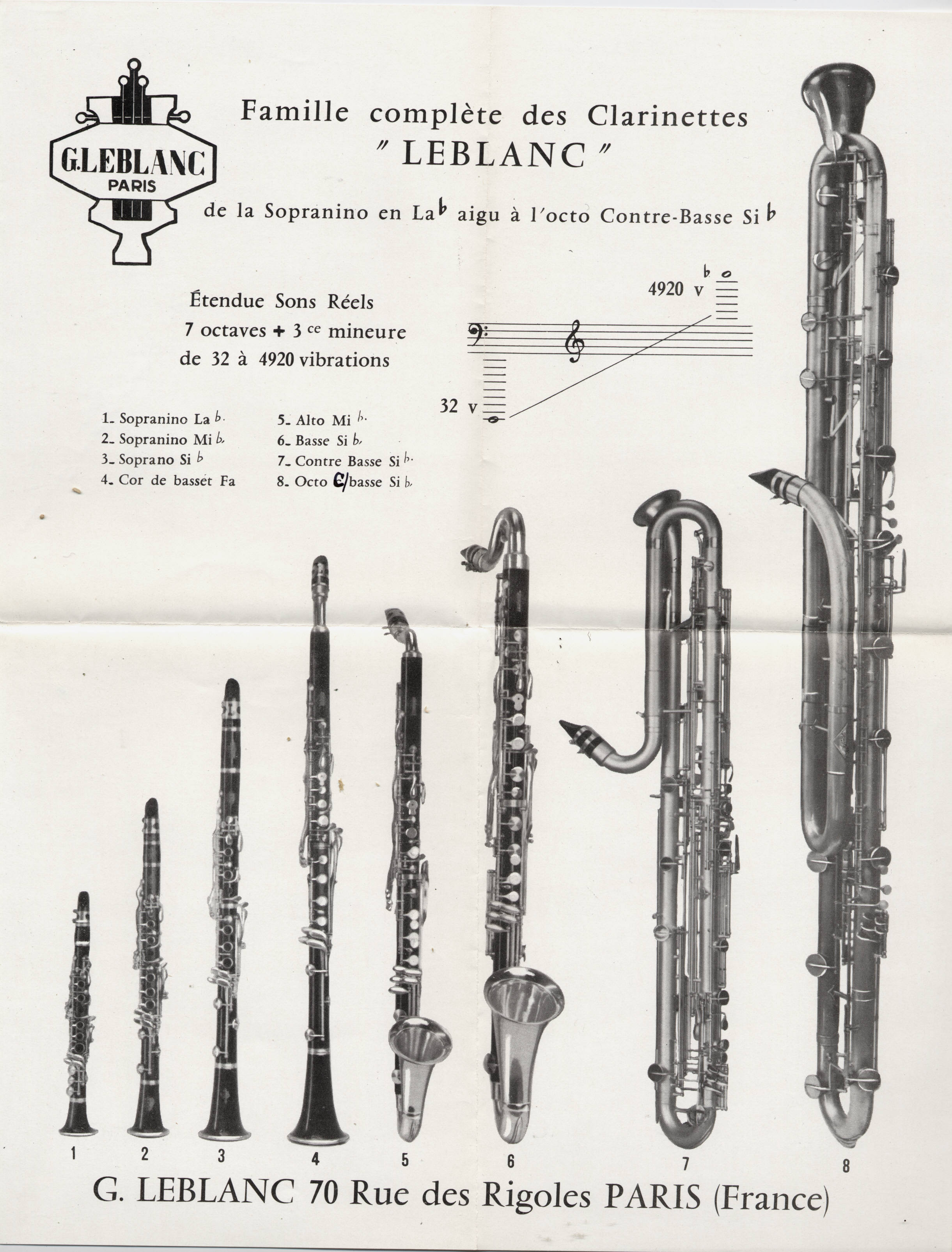 Valentin cases : Affiche famille des clarinettes leblanc de la sopranino é l'octocontrebasse